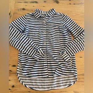 Zara Basic Striped Linen Button Down Shirt Women’s M‎ Blue White Preloved
